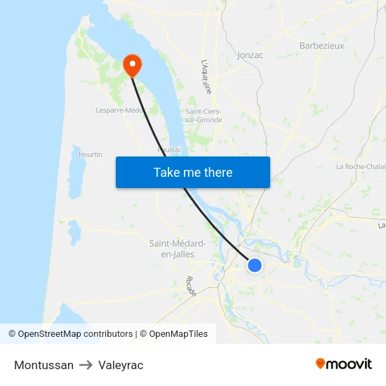 Montussan to Valeyrac map