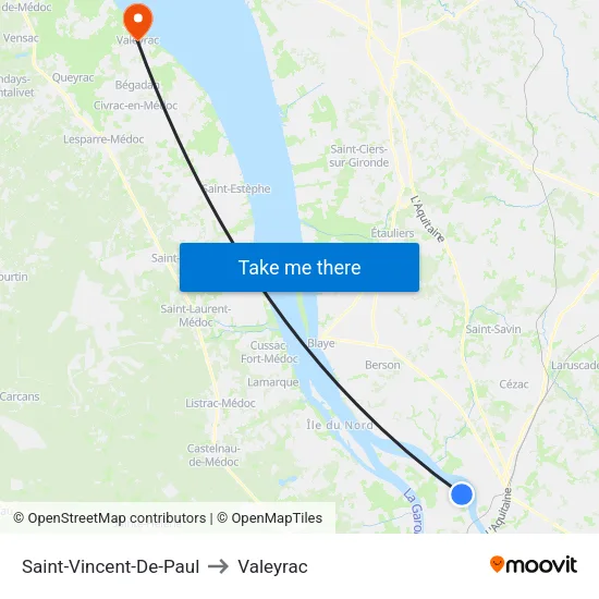 Saint-Vincent-De-Paul to Valeyrac map