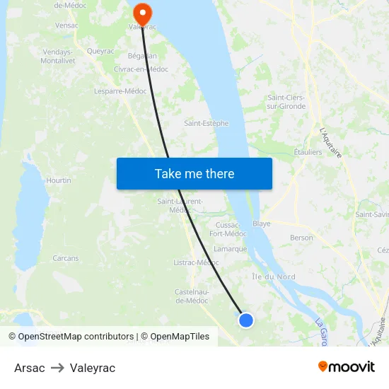 Arsac to Valeyrac map
