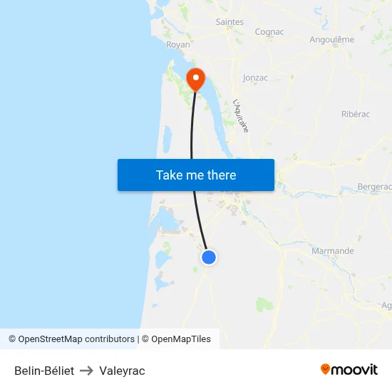Belin-Béliet to Valeyrac map