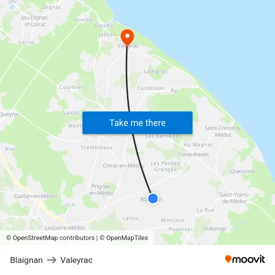 Blaignan to Valeyrac map