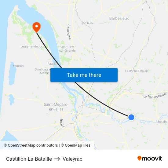Castillon-La-Bataille to Valeyrac map