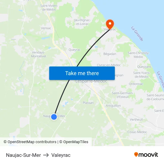 Naujac-Sur-Mer to Valeyrac map