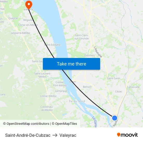 Saint-André-De-Cubzac to Valeyrac map