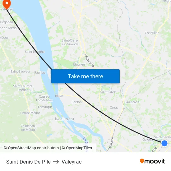 Saint-Denis-De-Pile to Valeyrac map