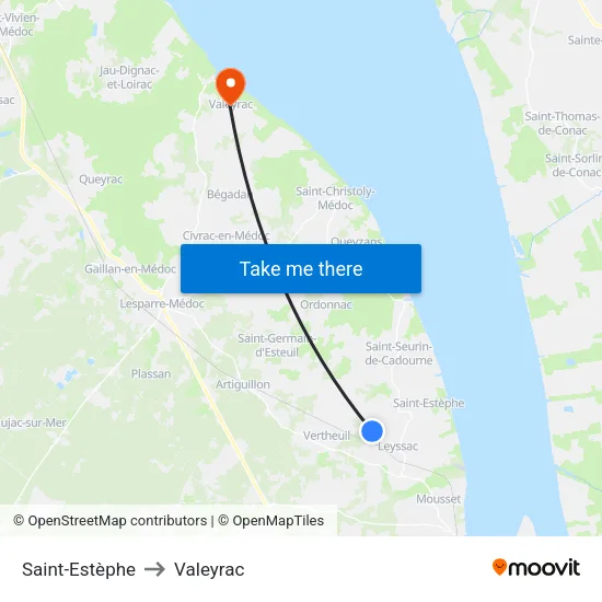 Saint-Estèphe to Valeyrac map