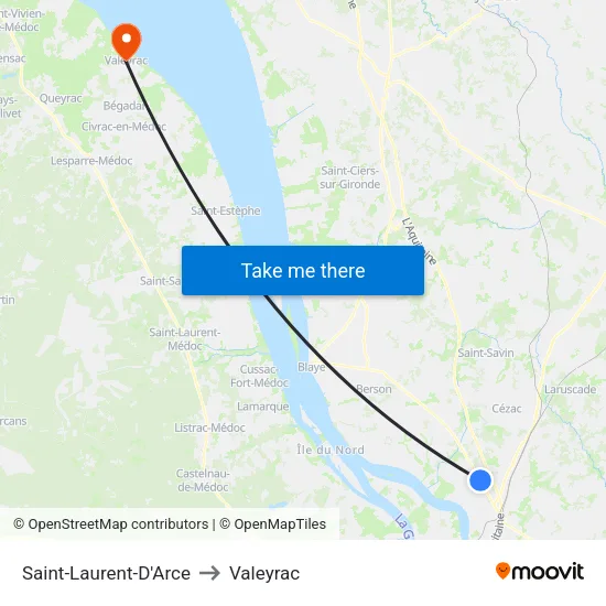 Saint-Laurent-D'Arce to Valeyrac map