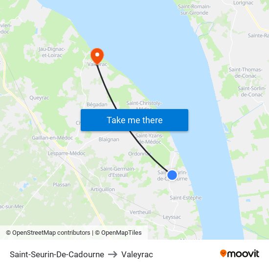 Saint-Seurin-De-Cadourne to Valeyrac map