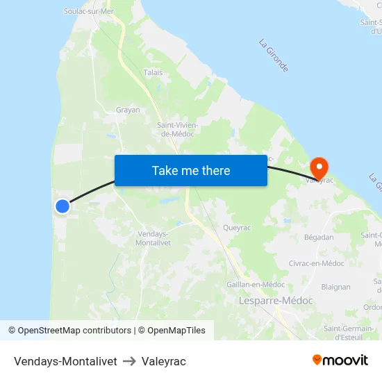 Vendays-Montalivet to Valeyrac map