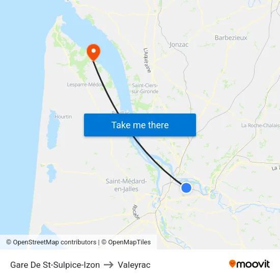 Gare De St-Sulpice-Izon to Valeyrac map