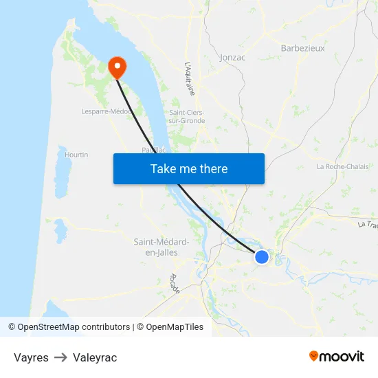 Vayres to Valeyrac map