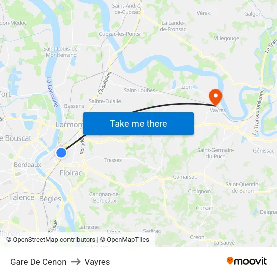 Gare De Cenon to Vayres map