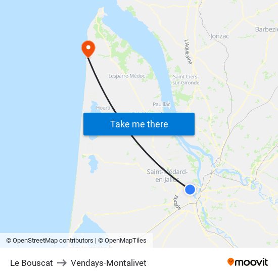 Le Bouscat to Vendays-Montalivet map