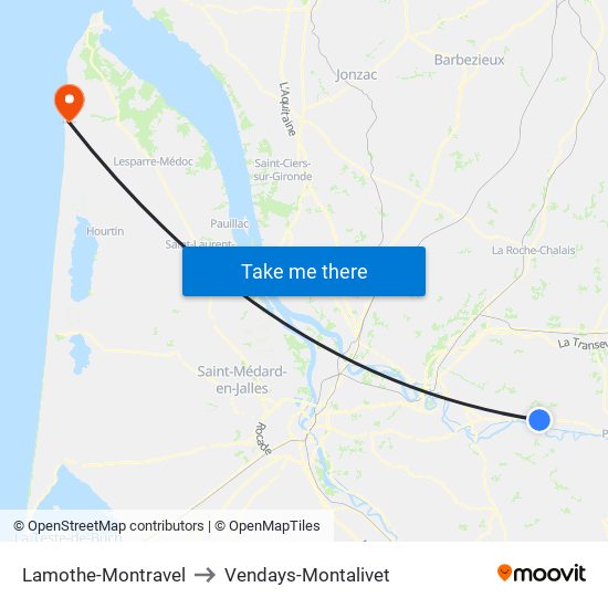 Lamothe-Montravel to Vendays-Montalivet map