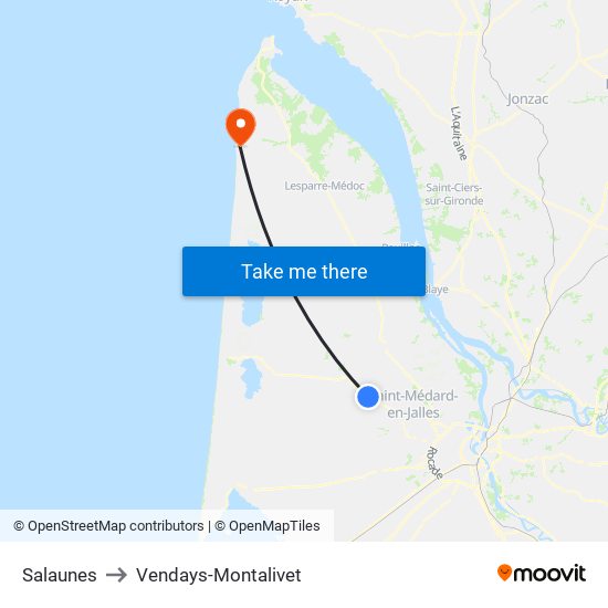 Salaunes to Vendays-Montalivet map