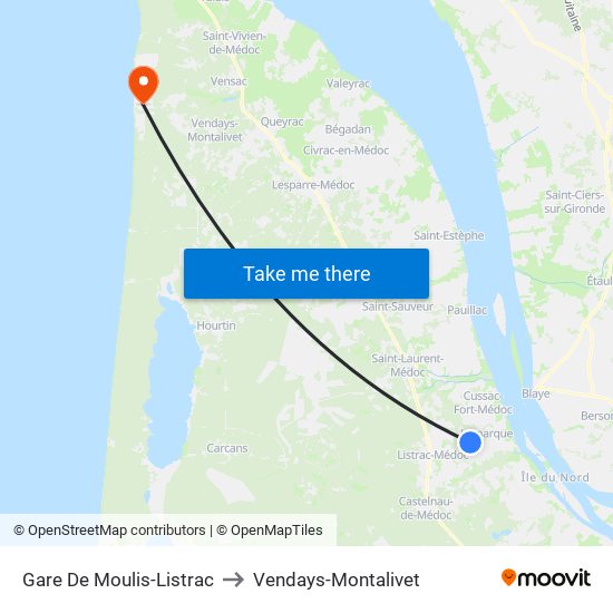 Gare De Moulis-Listrac to Vendays-Montalivet map