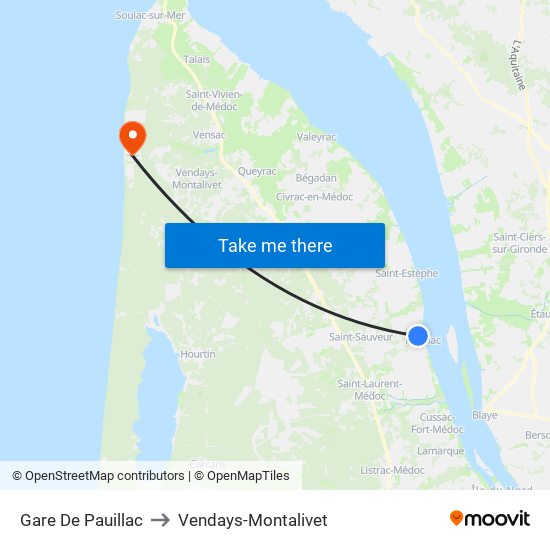 Gare De Pauillac to Vendays-Montalivet map