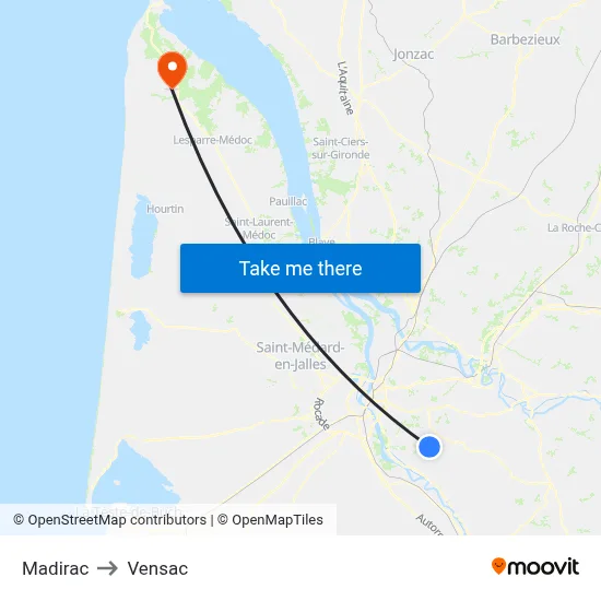 Madirac to Vensac map