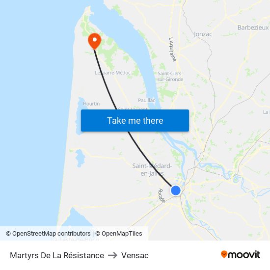 Martyrs De La Résistance to Vensac map