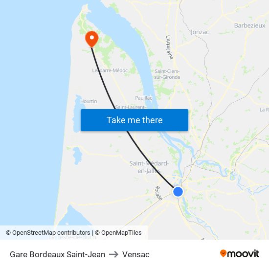 Gare Bordeaux Saint-Jean to Vensac map