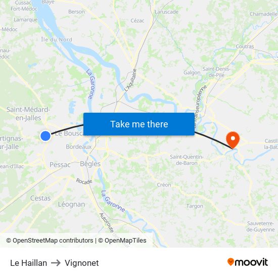 Le Haillan to Vignonet map
