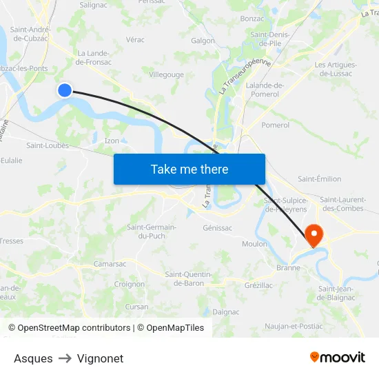 Asques to Vignonet map