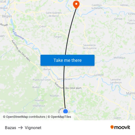 Bazas to Vignonet map