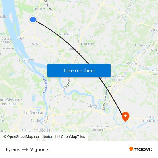 Eyrans to Vignonet map