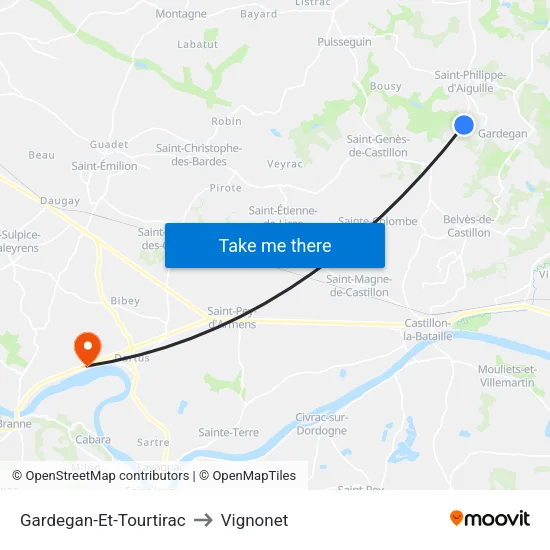 Gardegan-Et-Tourtirac to Vignonet map