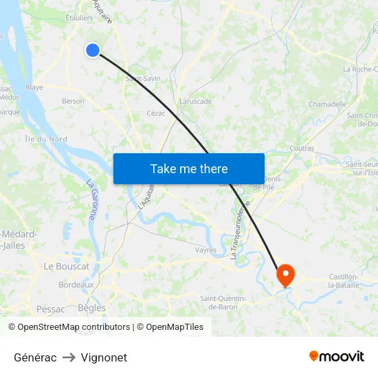 Générac to Vignonet map