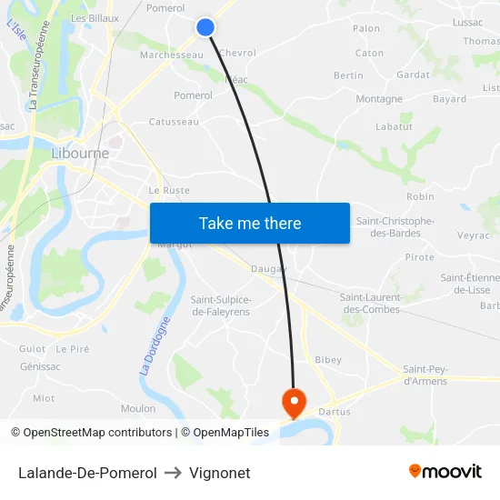 Lalande-De-Pomerol to Vignonet map