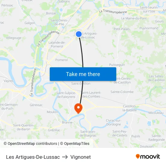 Les Artigues-De-Lussac to Vignonet map