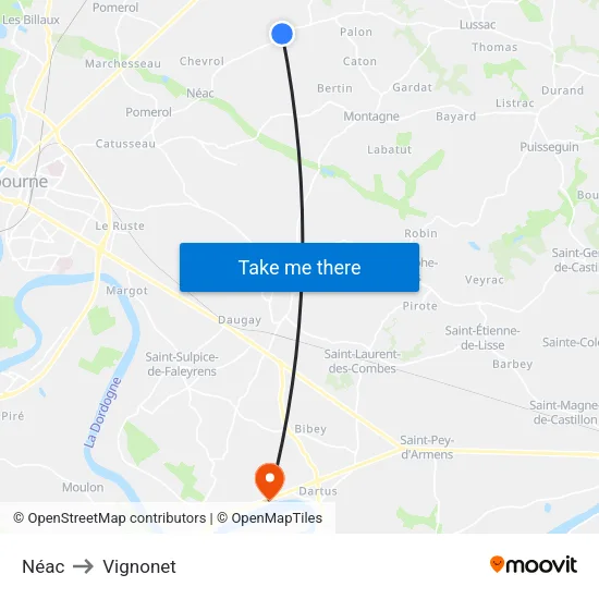 Néac to Vignonet map