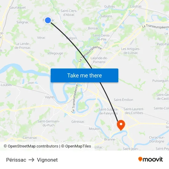 Périssac to Vignonet map