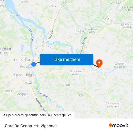 Gare De Cenon to Vignonet map