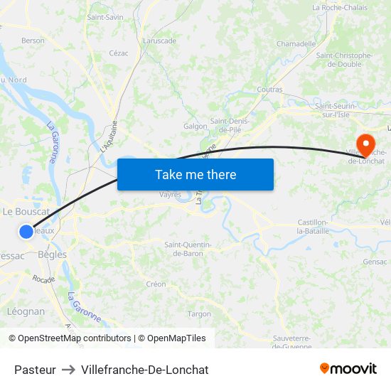 Pasteur to Villefranche-De-Lonchat map