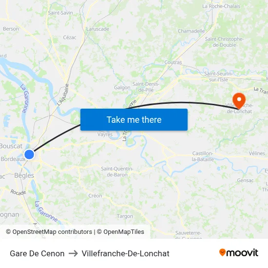 Gare De Cenon to Villefranche-De-Lonchat map
