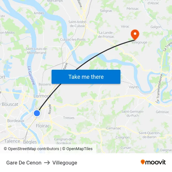 Gare De Cenon to Villegouge map