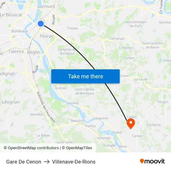 Gare De Cenon to Villenave-De-Rions map