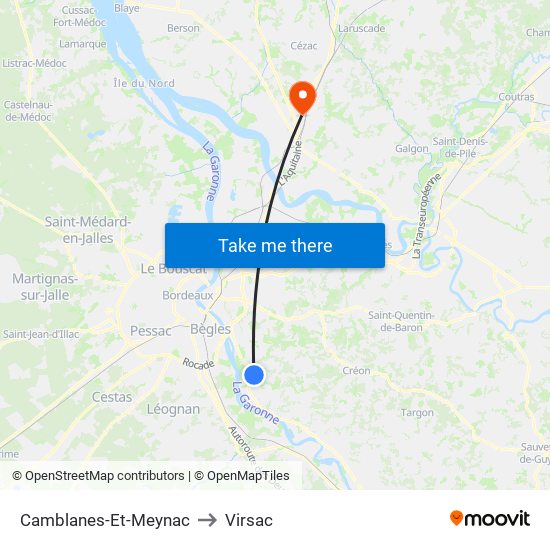 Camblanes-Et-Meynac to Virsac map