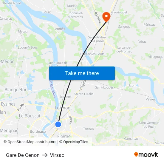 Gare De Cenon to Virsac map