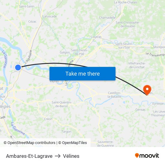 Ambares-Et-Lagrave to Vélines map