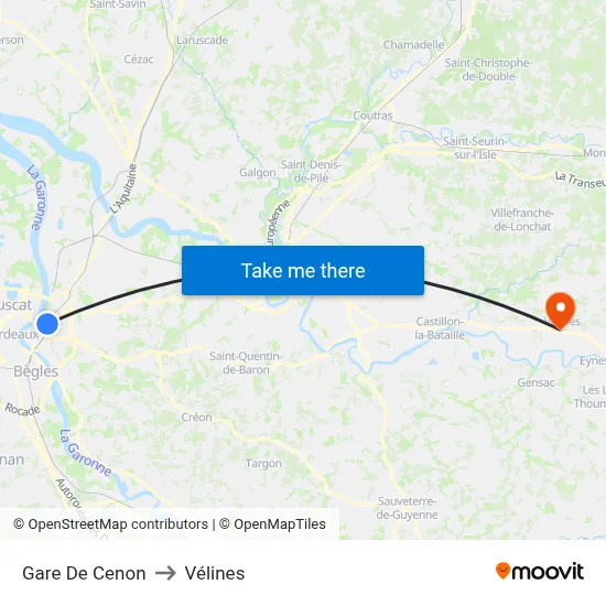 Gare De Cenon to Vélines map