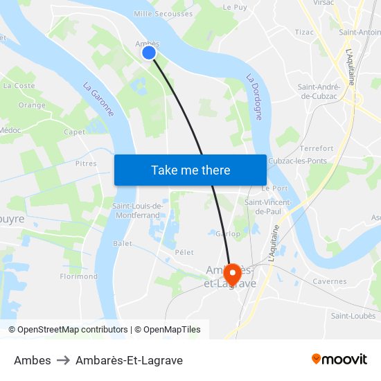 Ambes to Ambarès-Et-Lagrave map
