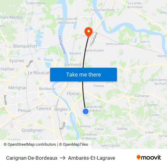 Carignan-De-Bordeaux to Ambarès-Et-Lagrave map