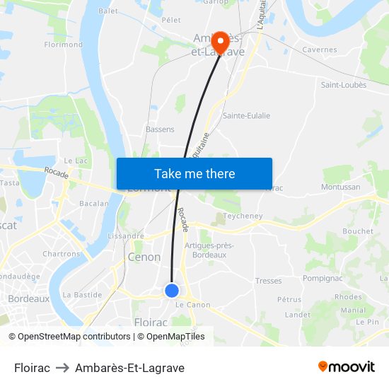 Floirac to Ambarès-Et-Lagrave map
