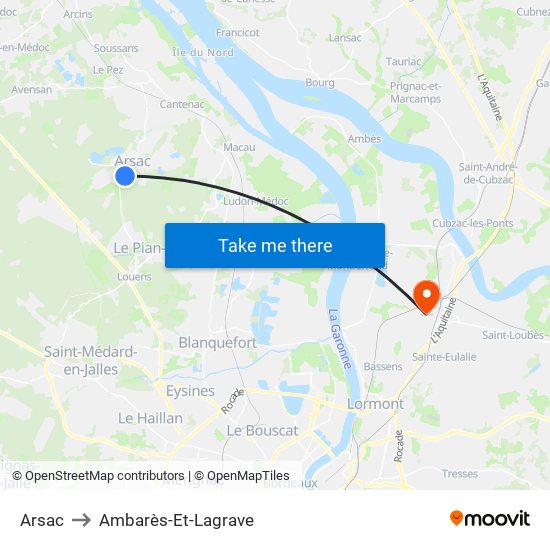 Arsac to Ambarès-Et-Lagrave map