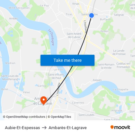 Aubie-Et-Espessas to Ambarès-Et-Lagrave map