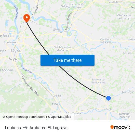Loubens to Ambarès-Et-Lagrave map