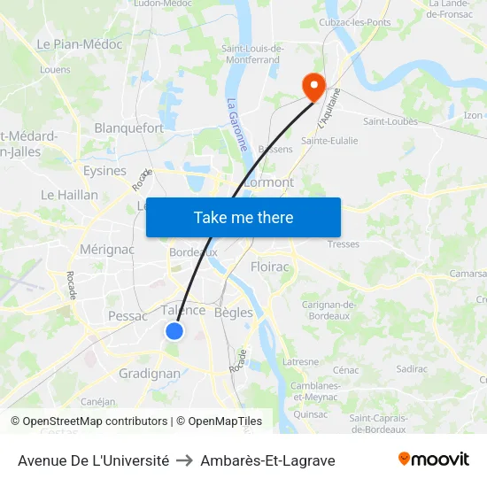 Avenue De L'Université to Ambarès-Et-Lagrave map